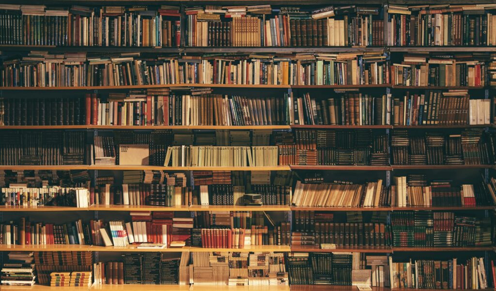 A library with books representing IGCSE study